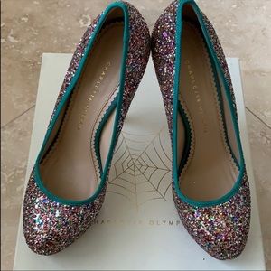 Charlotte Olympia Multicolor Glitter Priscilla In Stripes Size 39.5